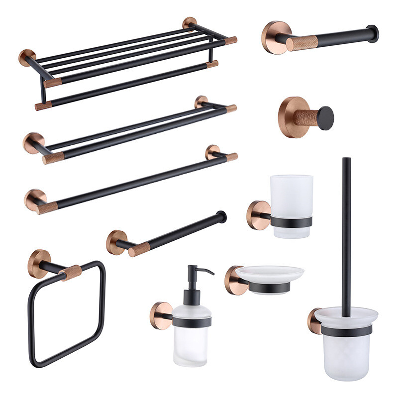 Black+Rose Gold Towel Rack Holder Robe Hook Toilet Paper Holder Accesories SUS