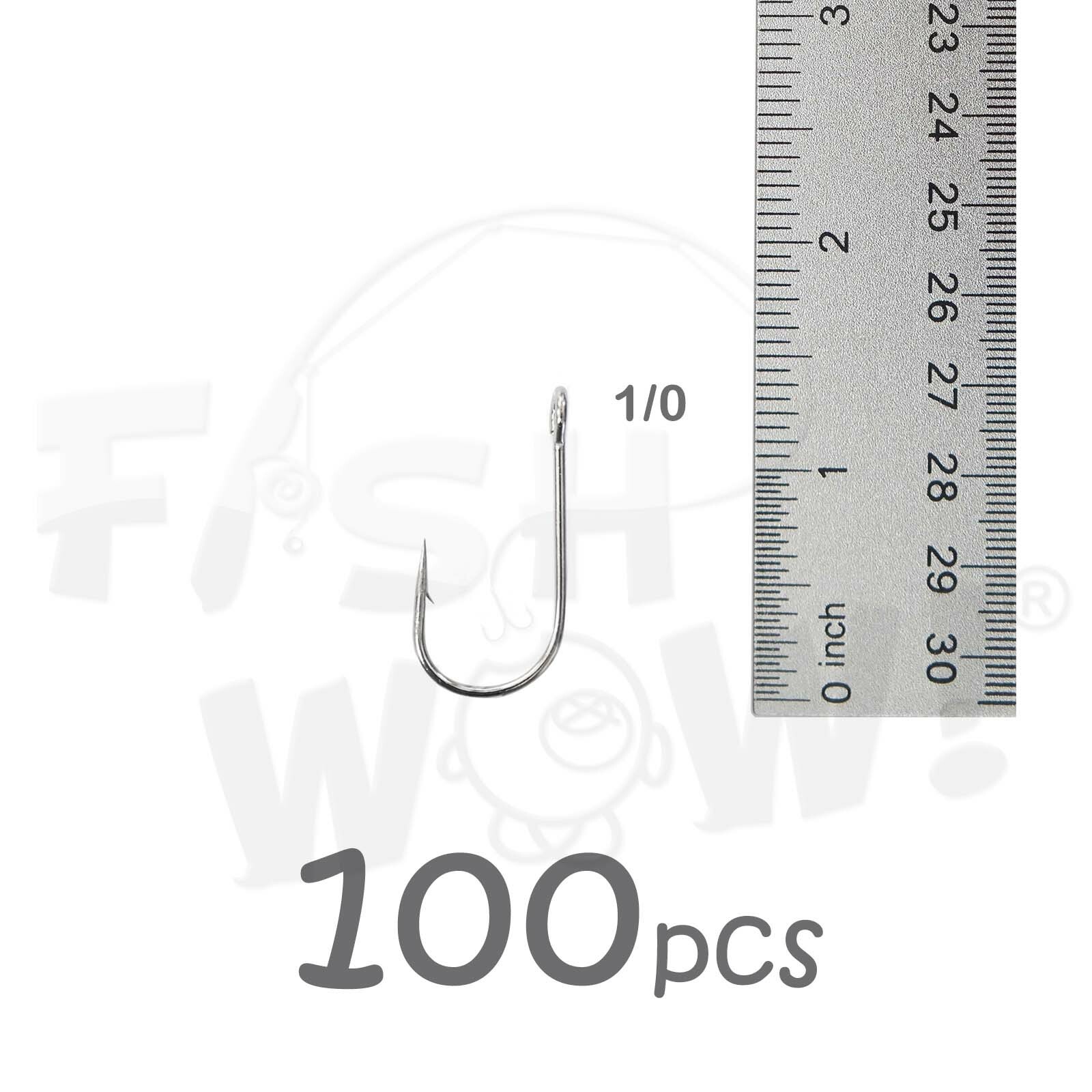 100pcs Fish WOW!® Size 1/0 Fishing 6X strong Siwash hook with open eye NEW