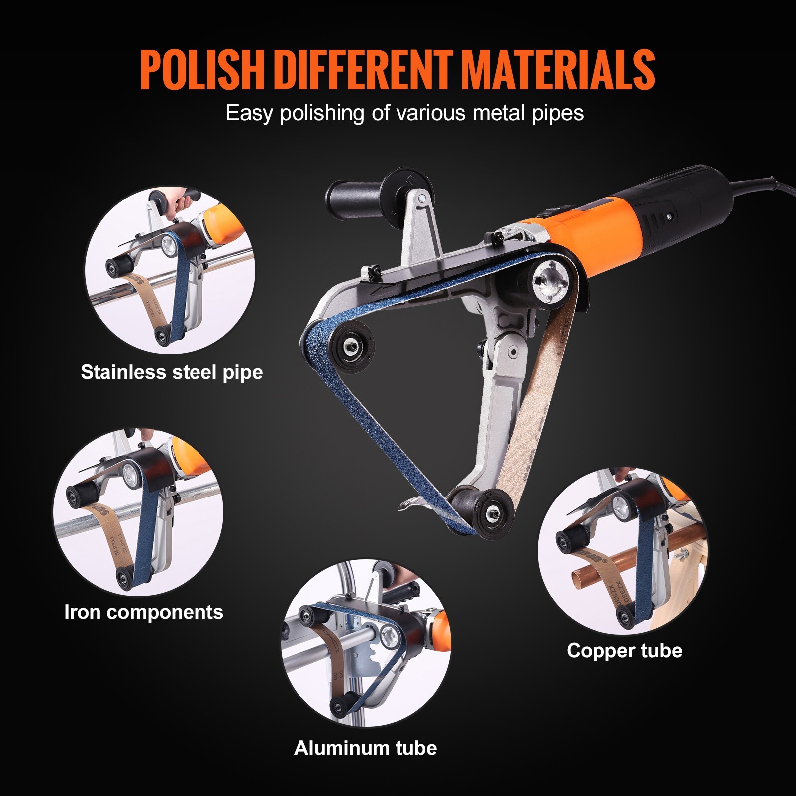 Pipe Tube Polisher Sander 1000W 6 Variable Speeds with 100PCS Sanding Belt
