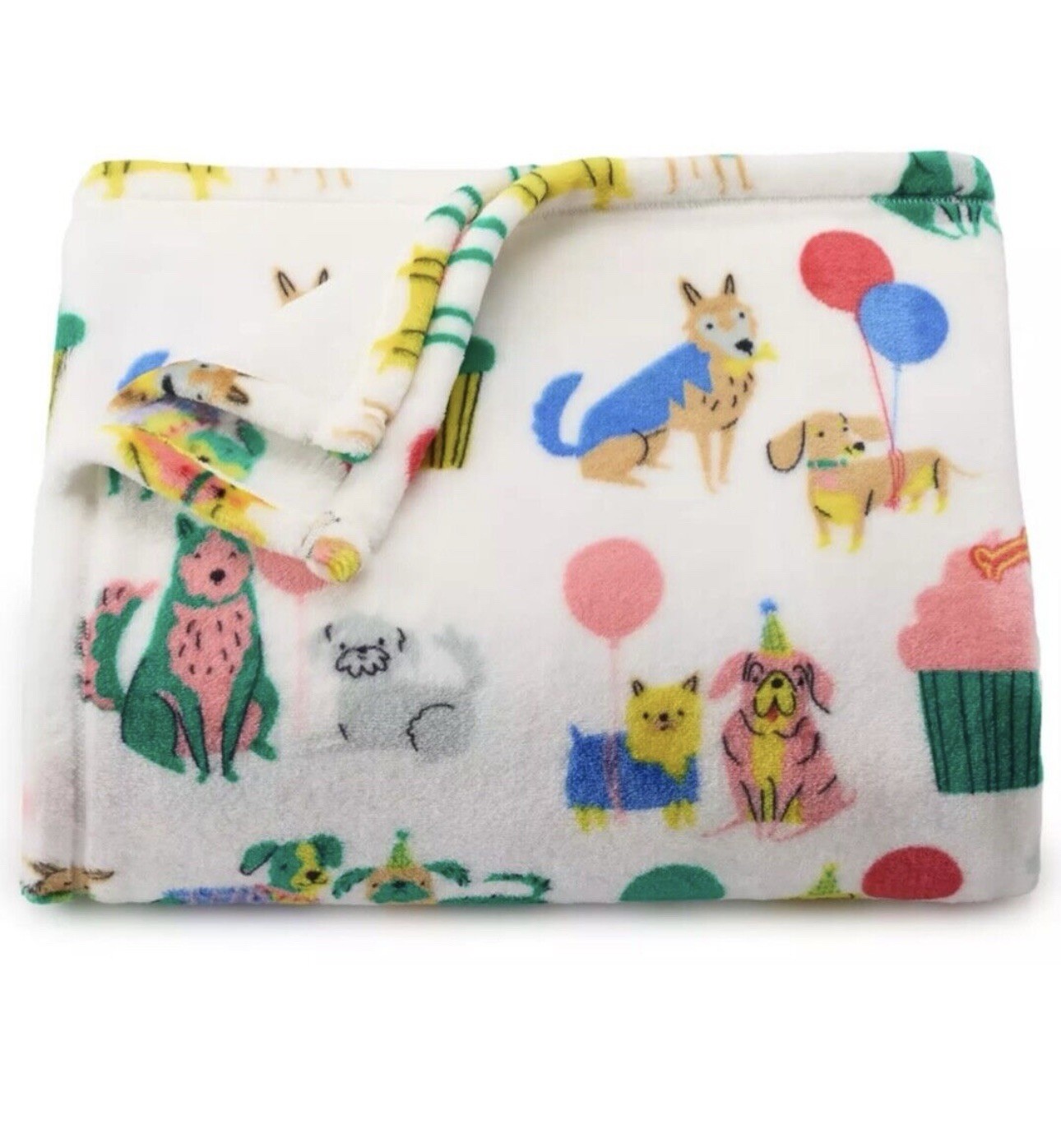 Birthday PARTY DOGS Soft Plush Throw Blanket 5' x 6 ft - The Big One - New