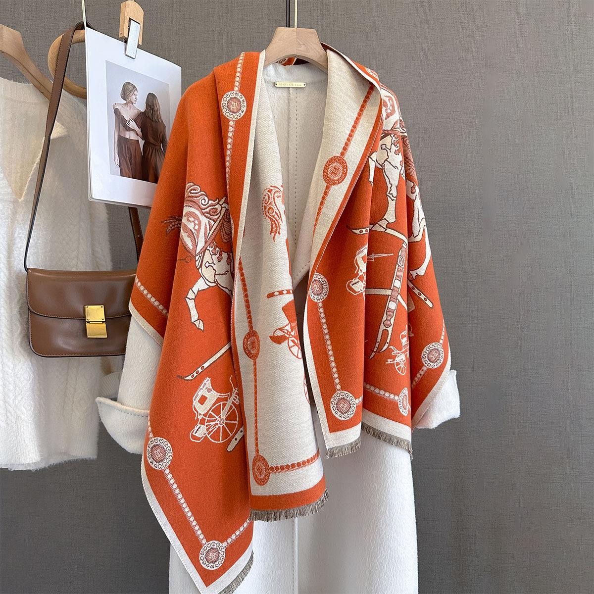 Autumn Winter Pashmina Elegant Horse Print Shawl Wrap Women Luxury Cashmere Scar