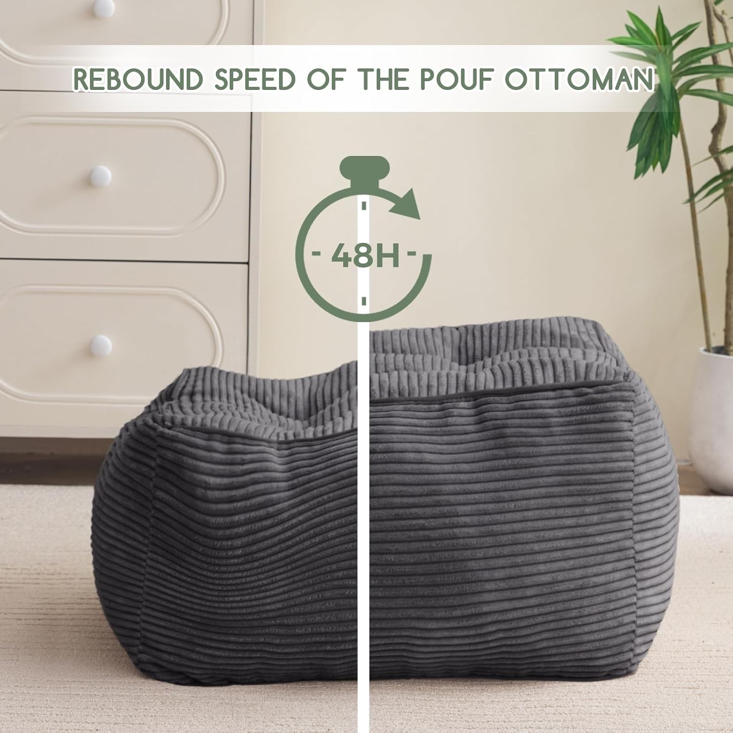 Square Stuffed Pouf Ottoman Corduroy Poufs W/ Foam Chunk Filling Furry & Fluffy
