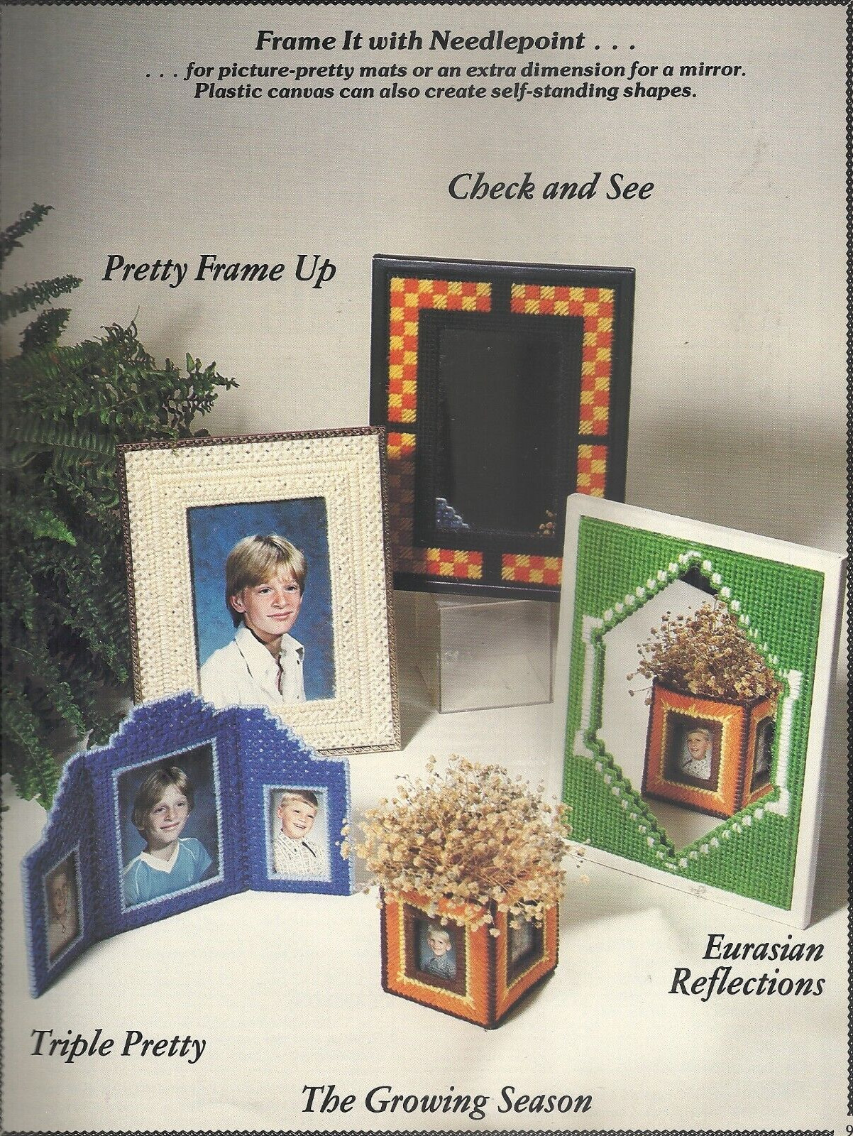 PLAID NEEDLEWORK ON PLASTIC CANVAS - TOYS, GAMES & FRAMES BOOKLET #7486 ©1981