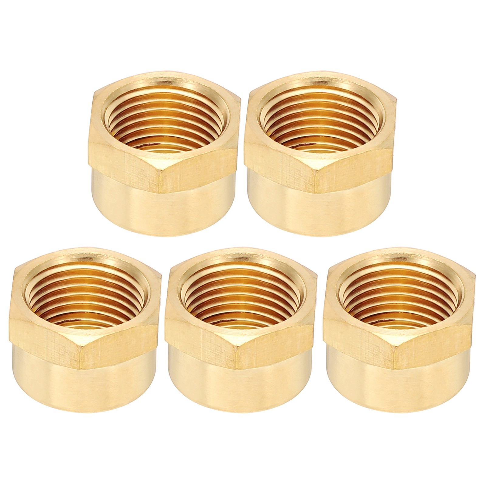 3/8" NPT Female Brass Pipe Fitting Cap, 5Pcs Hex Tubing Flare Cap, Brass Tone