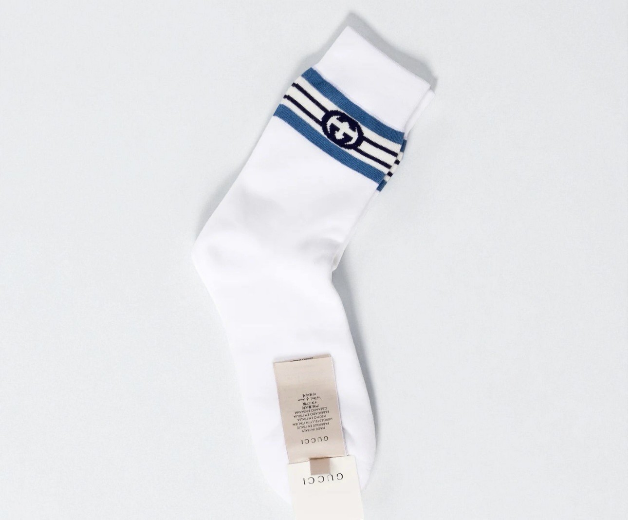 NWT Authentic Gucci GG Logo Socks White Blue Size M