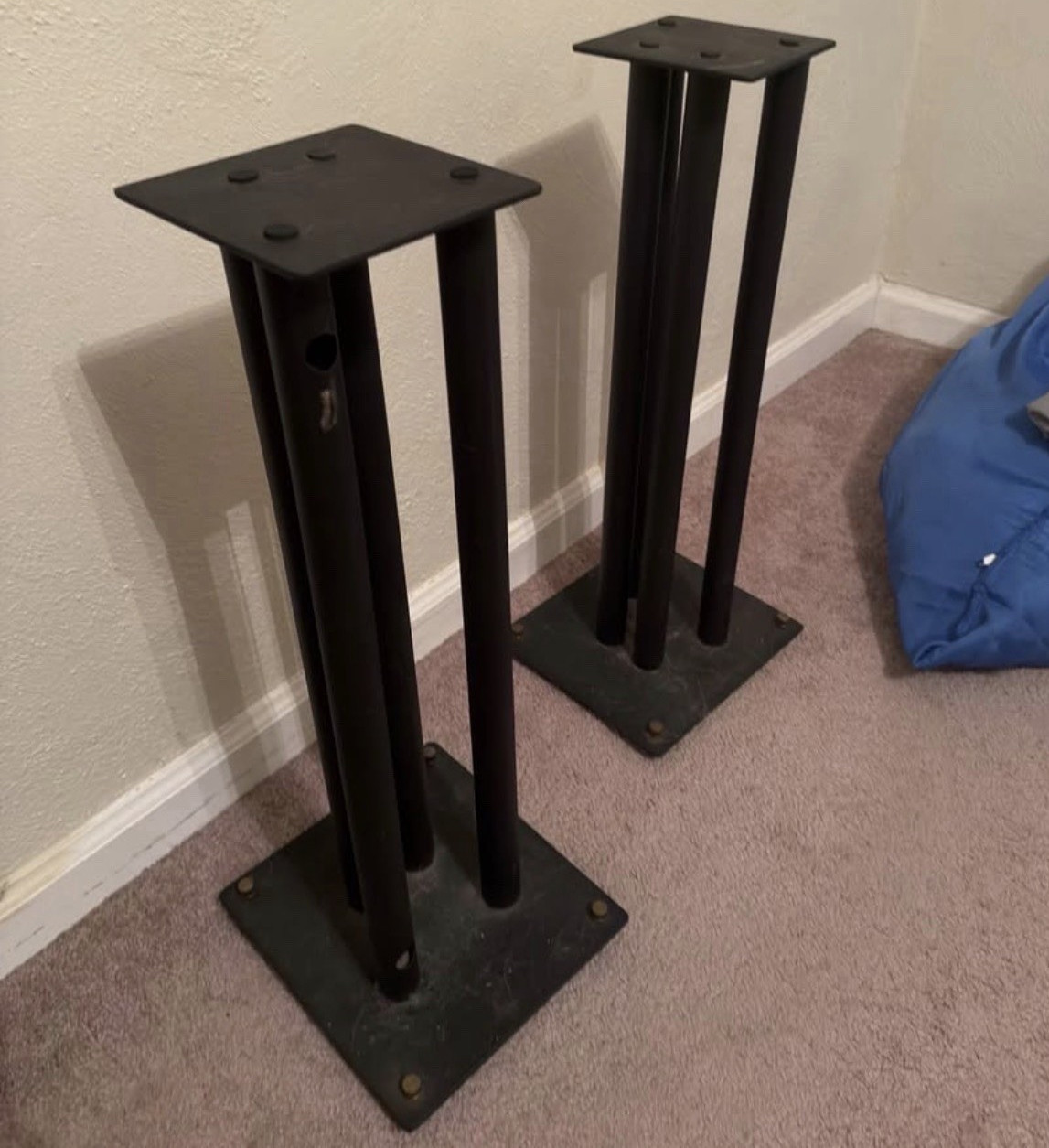 Pair Black Floor Speaker Stands Fixed Height Universal Compatible