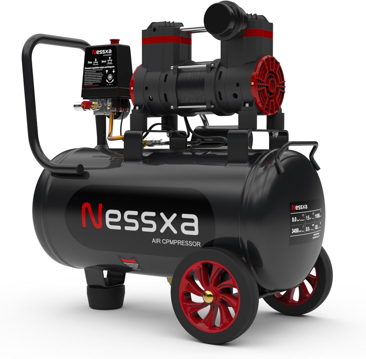 8 Gallon Quiet Air Compressor 115 PSI Oil Free 70dB