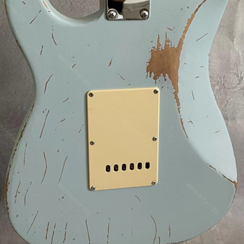 Solid Electric Guitar Adge 6 String Chrome Part 3S Pickups Tremolo Light Blue