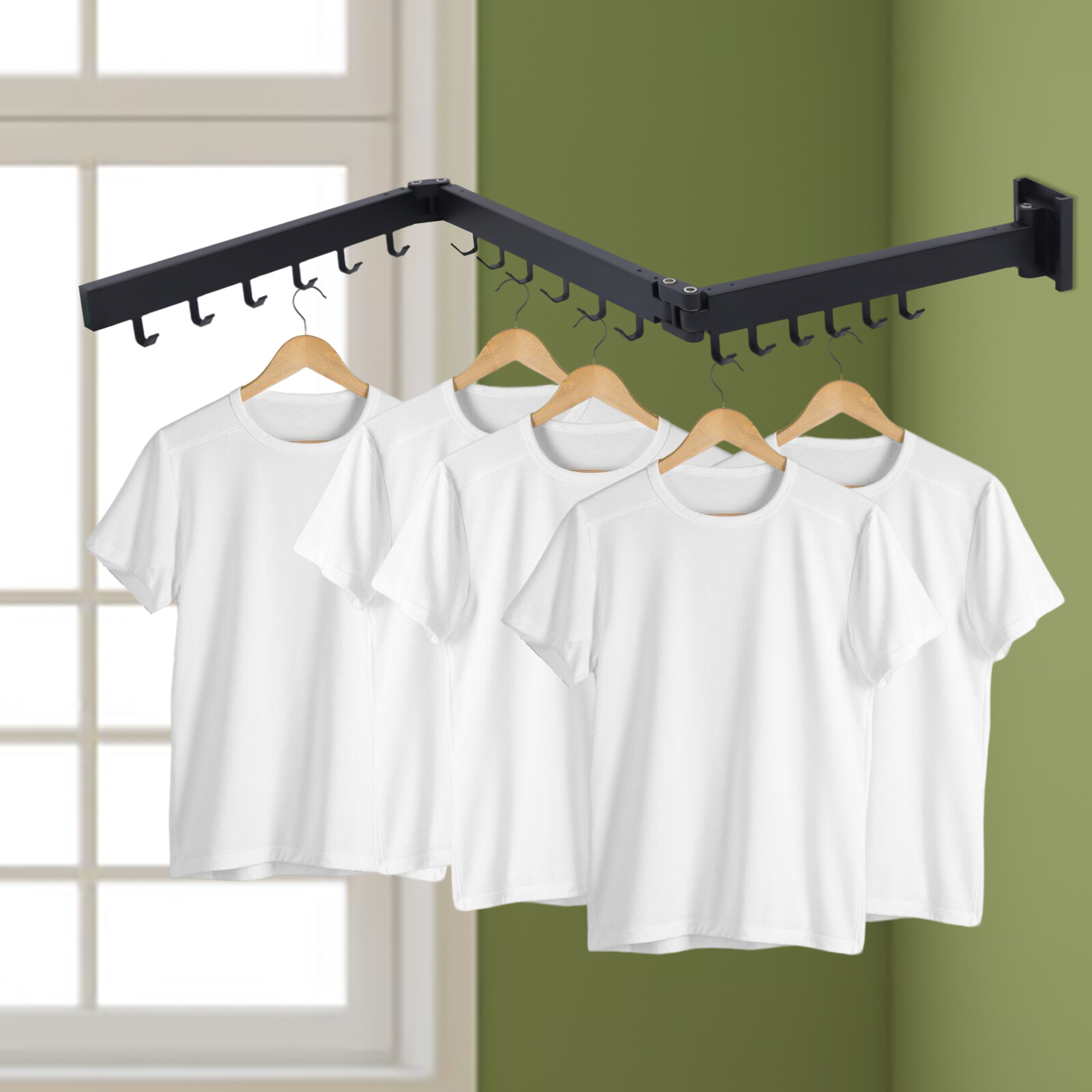 Clothes Drying Rack Laundry Organizer Folding Retractable Wall Mount Hanger