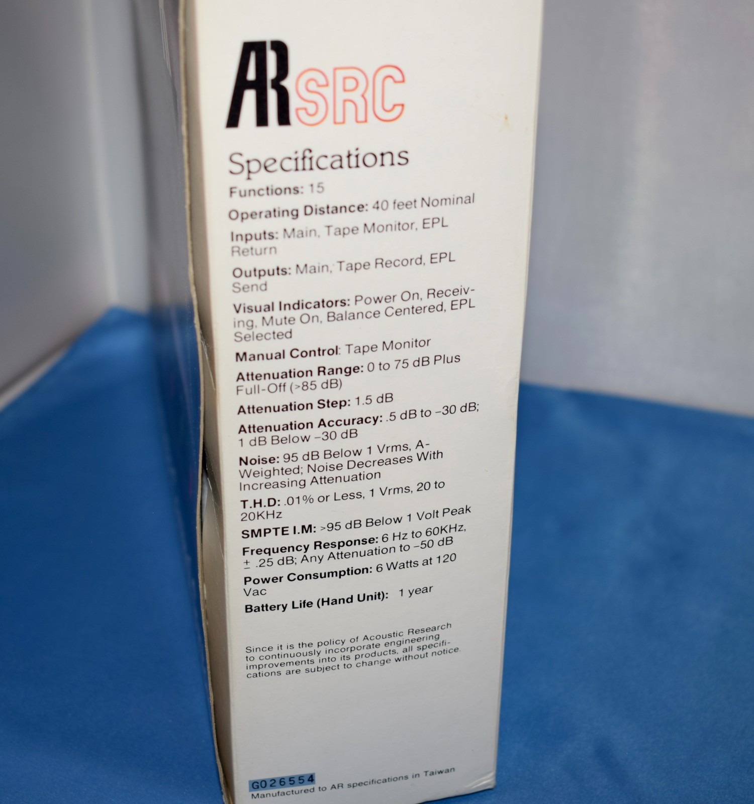 NOS Vintage Acoustic Research Stereo Remote Control PreAmp Box Model SRC ~ G2