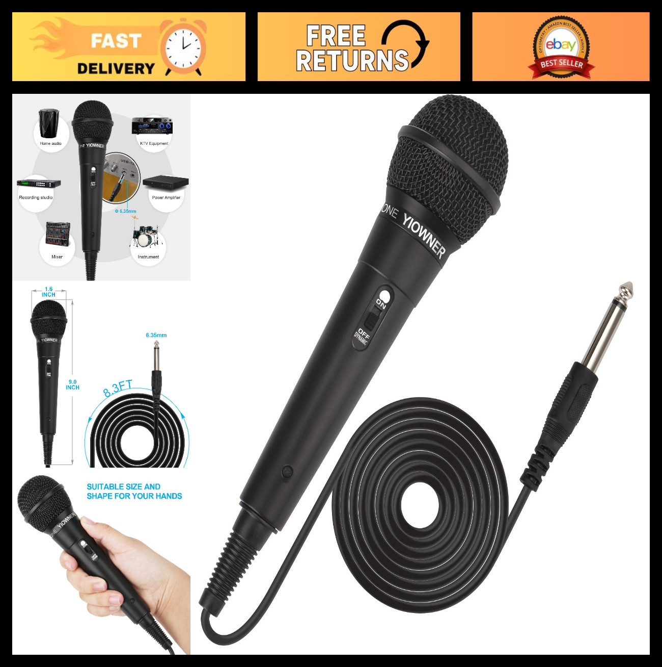 Wired Karaoke Handheld Microphone, 2.5m Cable, Dynamic Vocal Mic for Singing, AM