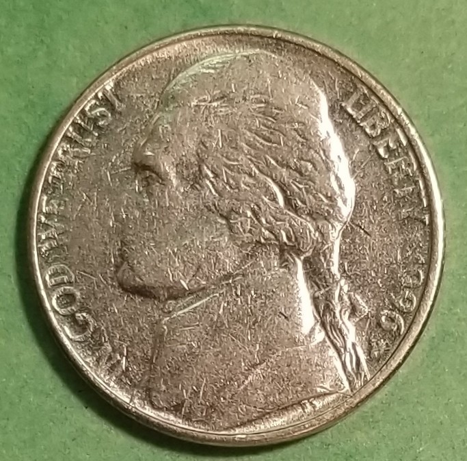 1996 P 5c w/Obv + Rev  Strike Through Grease Errors Jefferson Nickel STG