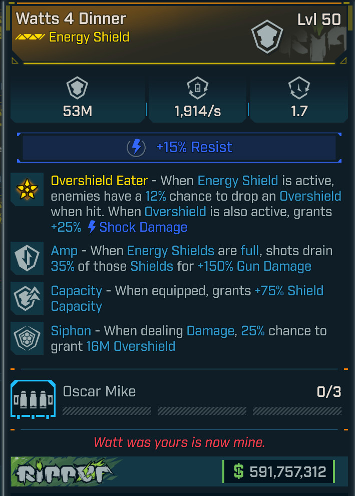 Borderlands 4⭐MODDED⭐LVL 50 WATTS 4 DINNER⭐MAX AMP & SIPHON⭐53 MILLON CAPACITY