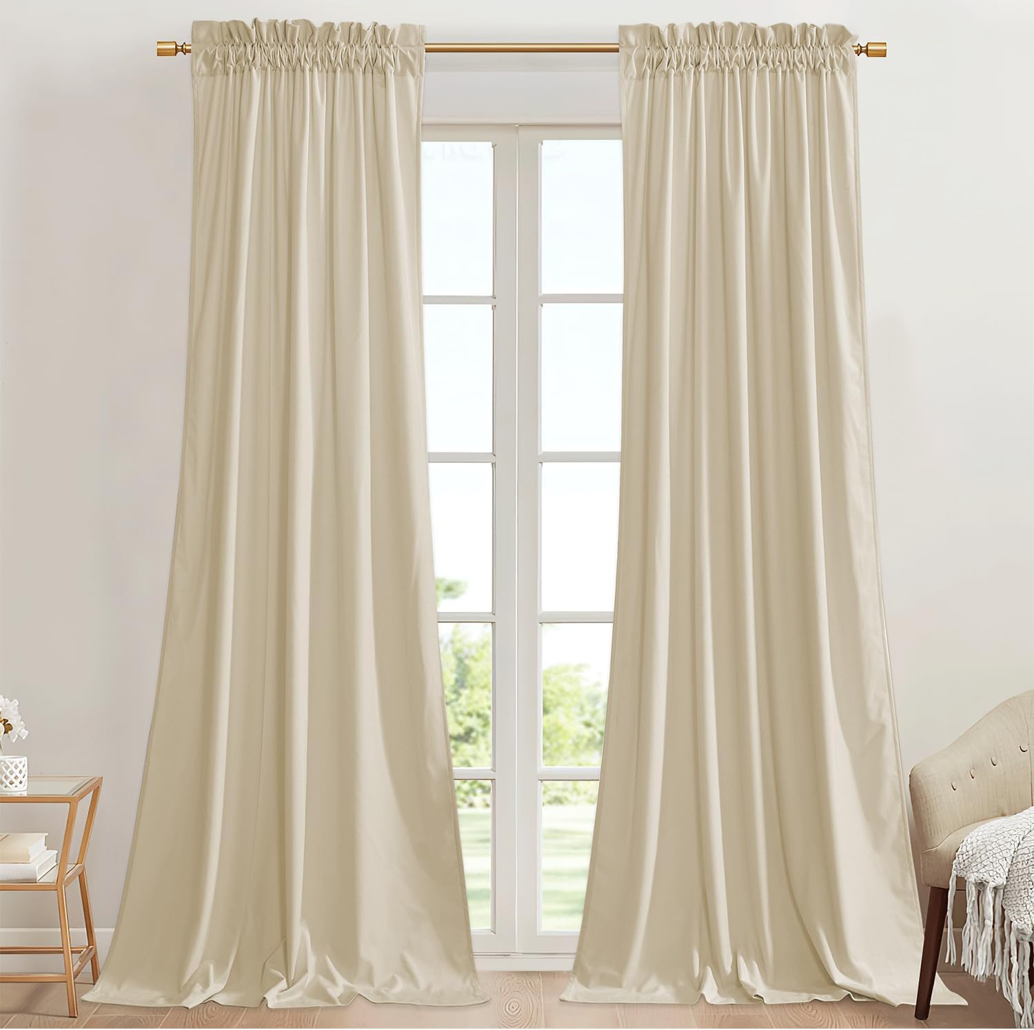 StangH Beige Curtains for Kids Bedroom Super Soft Smooth Velvet Light Dimming Wi