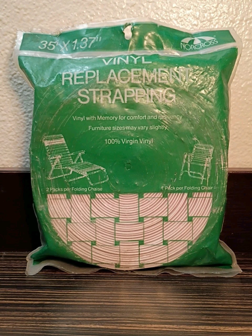 35'x1.37" Vinyl  Strapping For Patio Furniture 35' Roll  White.