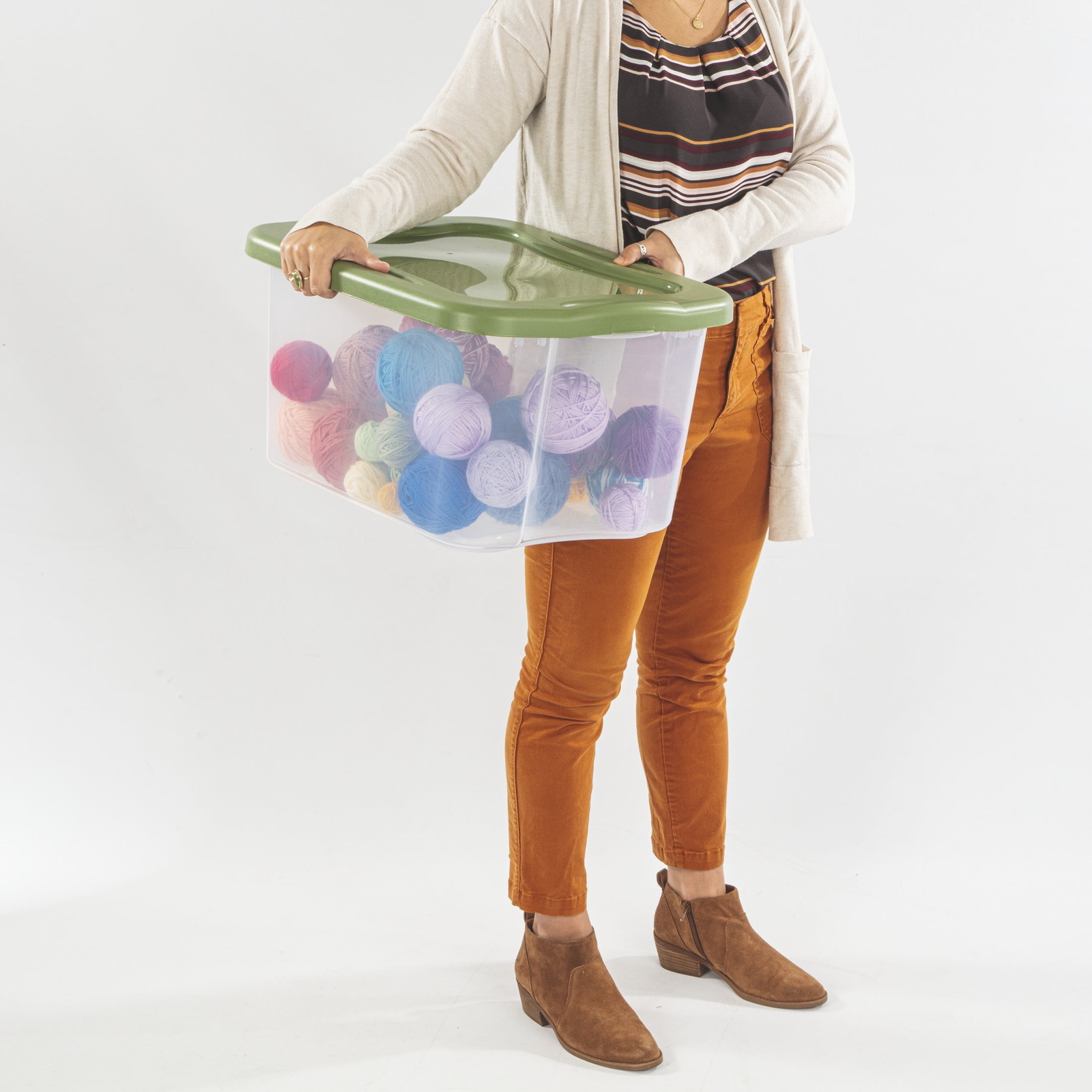 40 Quart EZ Carry, Plastic Storage Bin, Full-Grip Handles, Green