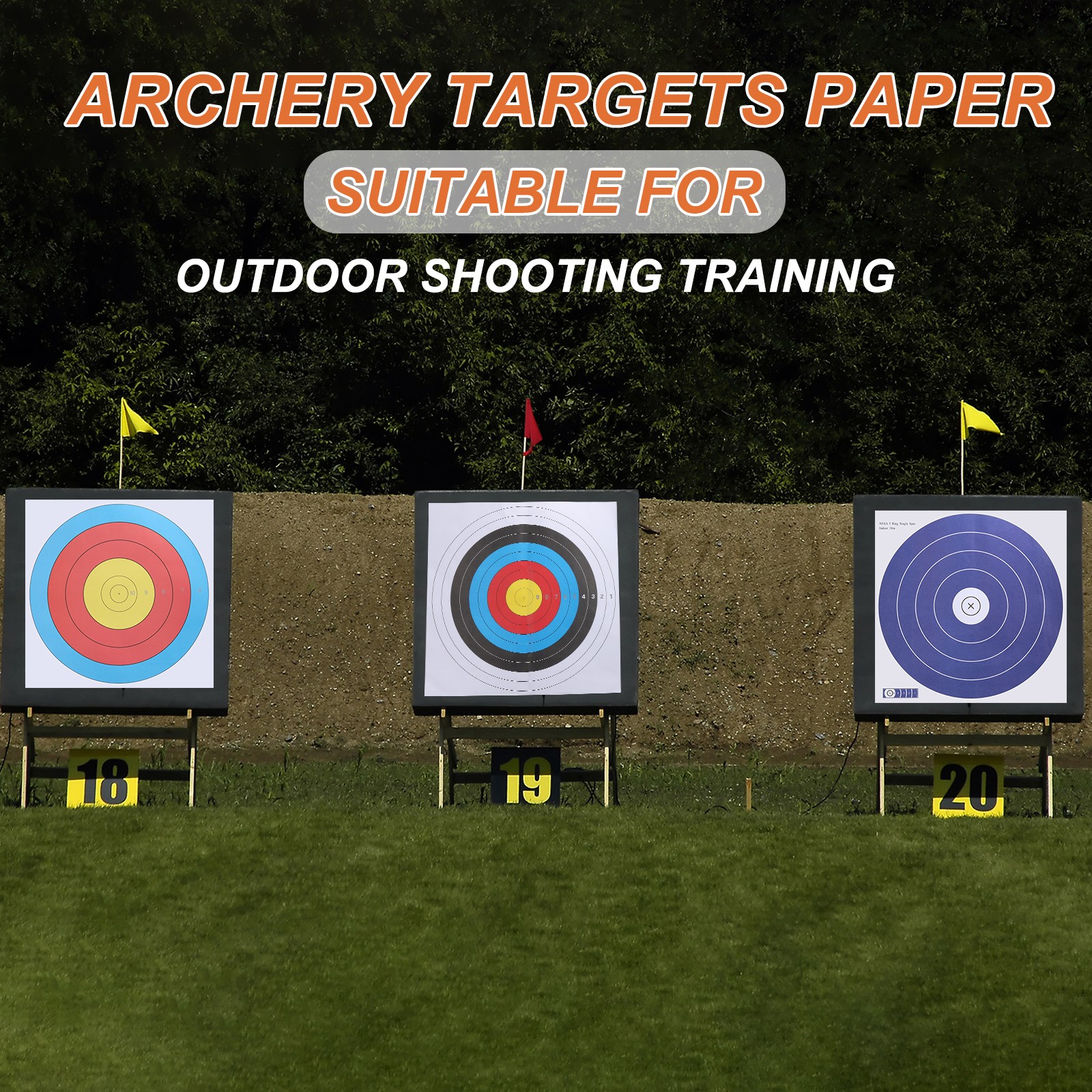60Pcs Archery Target Paper 16"x16"(40cm) Standard 5 Ring Multicolor