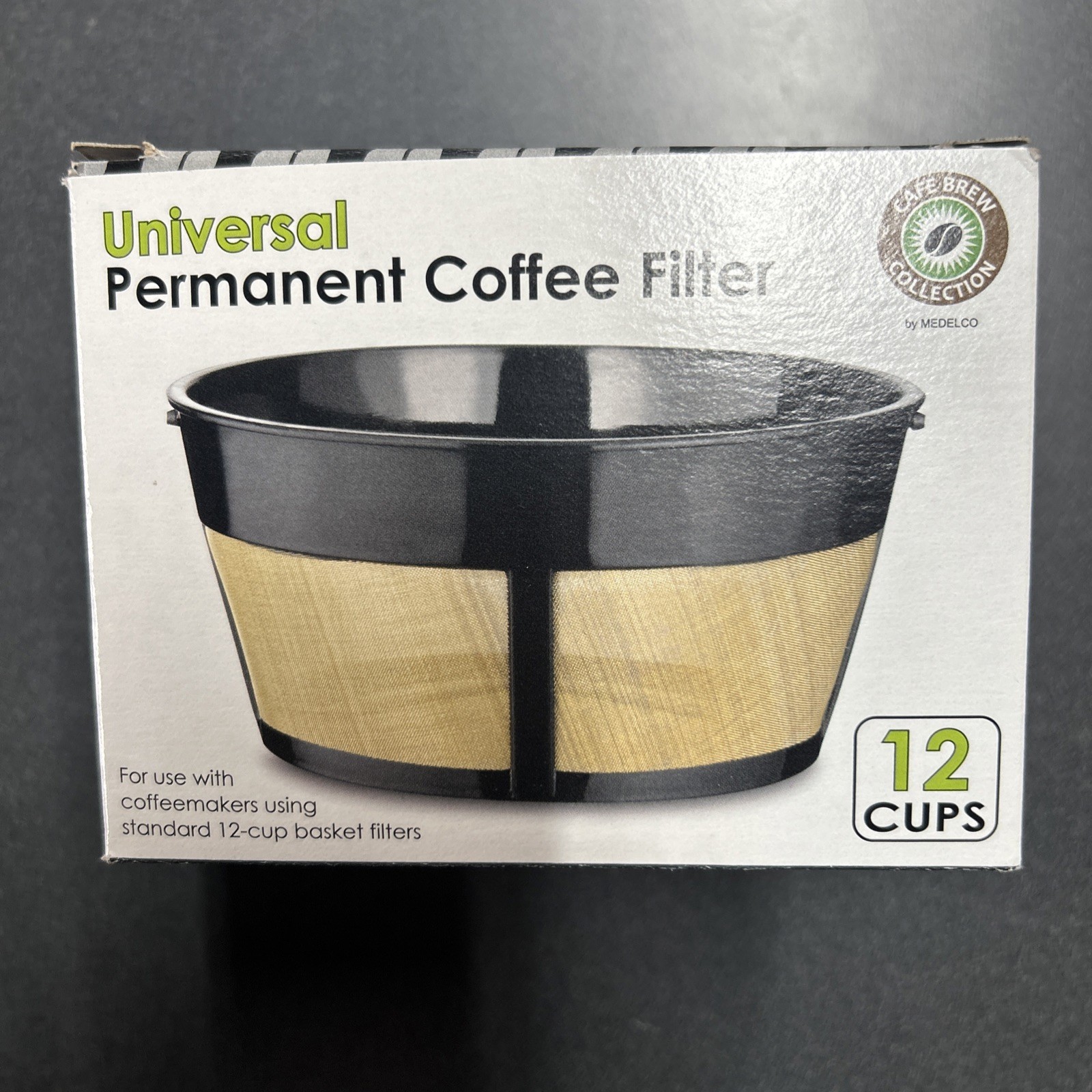 One-All BF215CB Stainless Steel Black/Gold 12-Cup Reusable Basket Coffee Filter