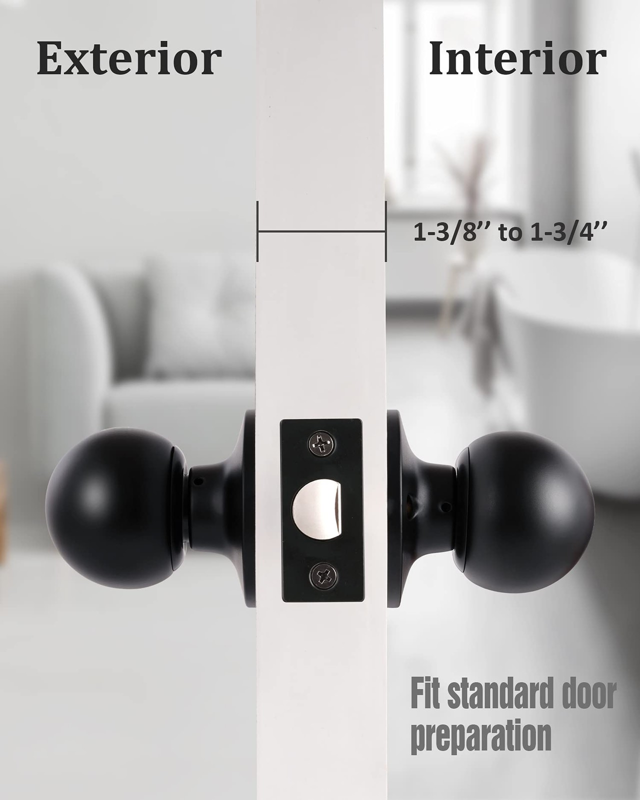 Lanwandeng Matte Black Passage Keyless Door Knobs for 1 Pack, No Keys