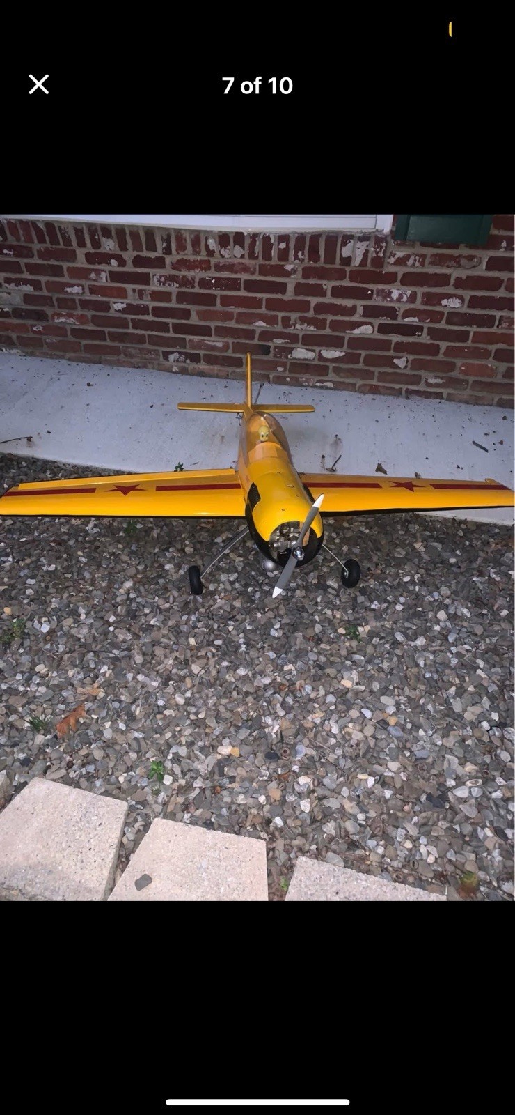 Gas powered 70 inch wing span yellow stunt plane