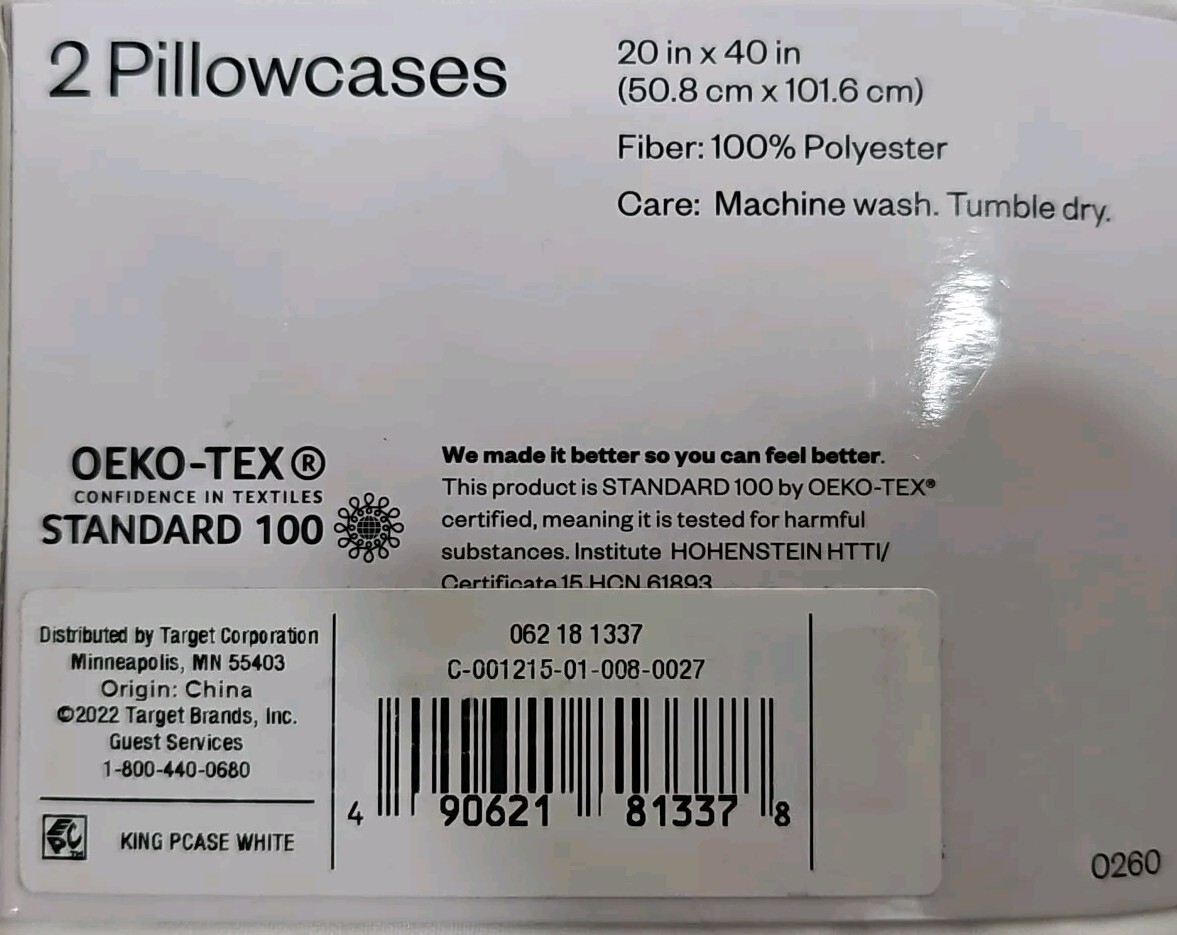 Room Essentials King Size Microfiber White Pillowcase 2 Piece Set