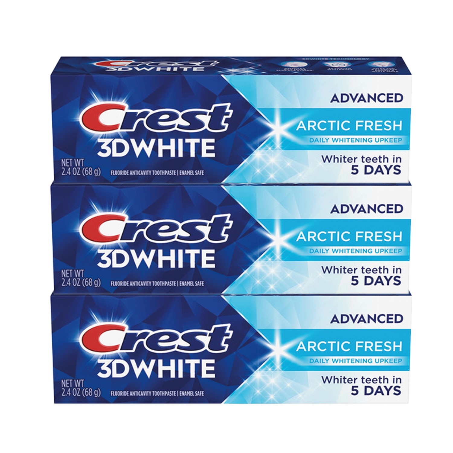Crest 3D White Advanced Arctic Fresh 2.4oz Fluoride Whitening (Lot of 3)