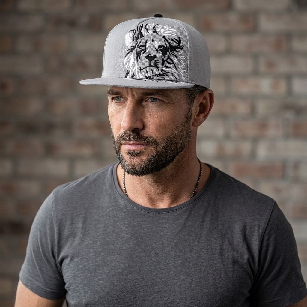Lion Head Embroidery Snapback Hat Hip Hop Flat Brim Baseball Cap Grey Black