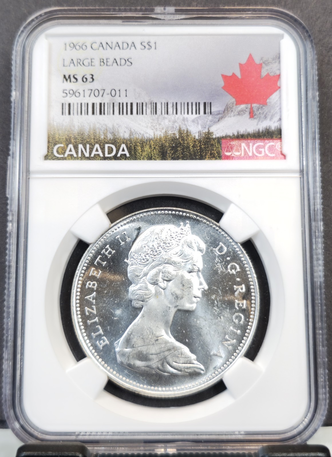 1966 CANADA SILVER 1 DOLLAR S$1 LARGE BEADS NGC MS 63 BRIGHT LUSTER GREAT COIN