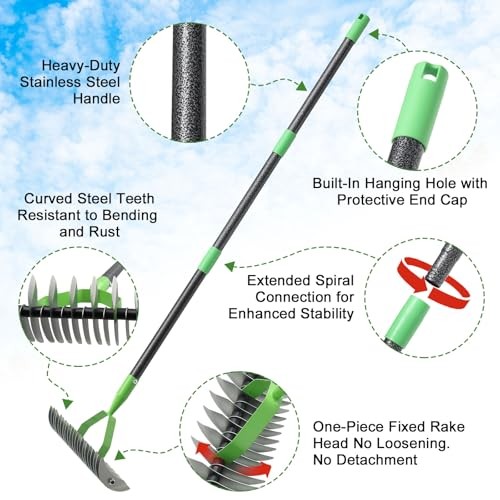 Thatch Rake for Lawn with 70" Long Handle,13" Wide Dethatcher Rake for 5ft