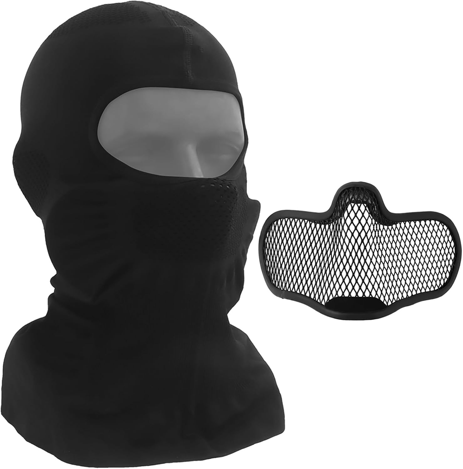 2-In-1 Airsoft Balaclava Mask with Half Face Mesh Protection Black | Removable S