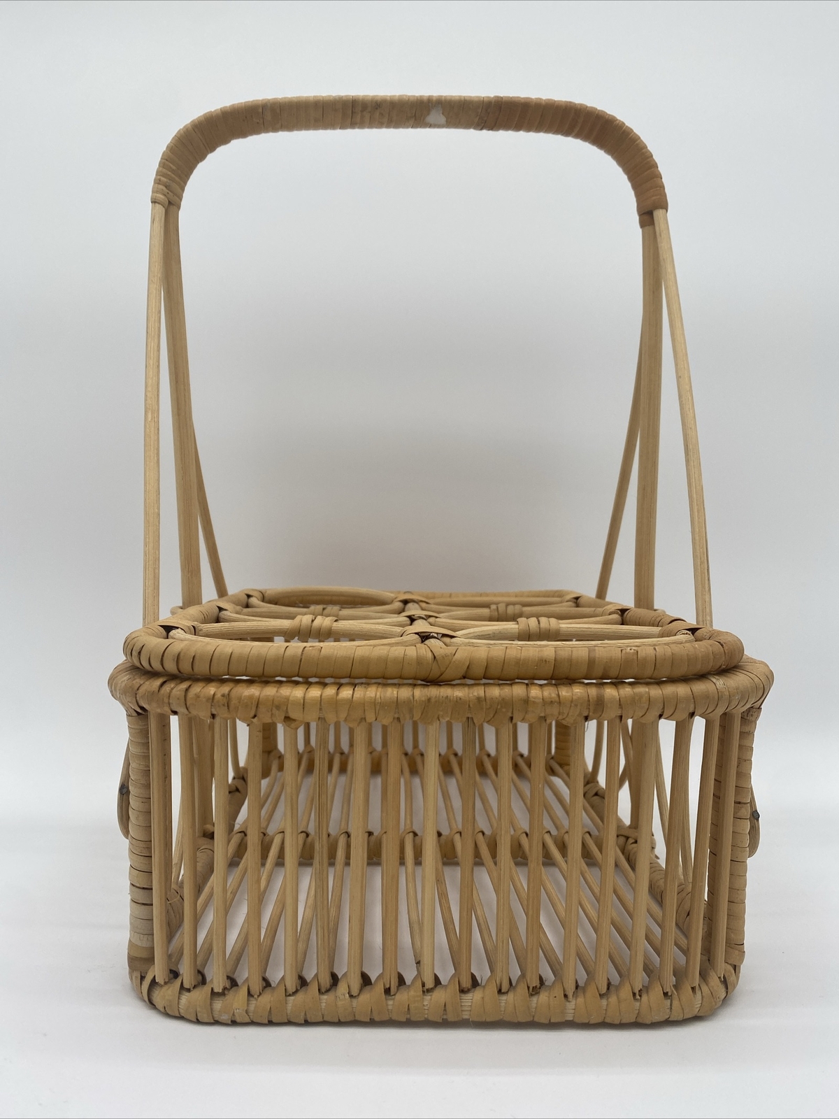 Vintage Wicker Rattan Drink Caddy Basket