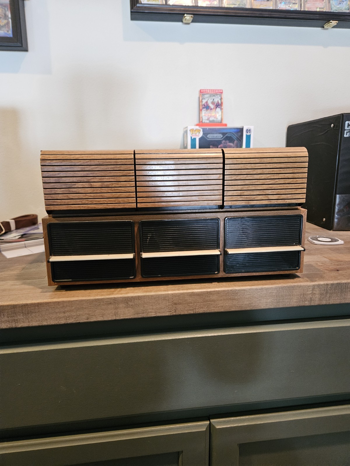 2 Vintage 3 Drawer 42 Audio Cassette Tape Storage Holder Case Faux Wood Grain