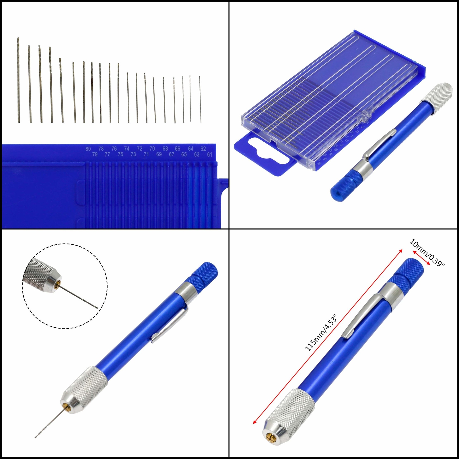 21PCS Small Twist Micro-Drill Set 61-80 Jewelers Bit Index w/Hand Drill