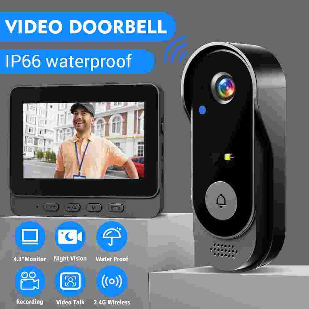 Wireless Security Smart Doorbell Intercom Two-Way Audio Camera Bell IPS Screen