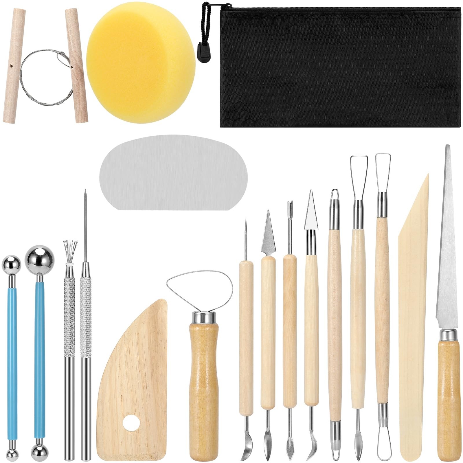 Blisstime 18PCS Clay Sculpting Tools, Basic Pottery Carving Burlywood