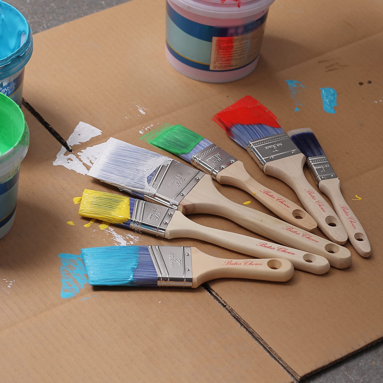 Bates Paint Brushes | 6 Pack w/ Flat & Angled Styles | Smooth Finish