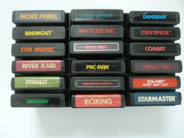Atari 2600 Wall Mount Storage Rack + 18 Game Cartridges - River Raid and More!