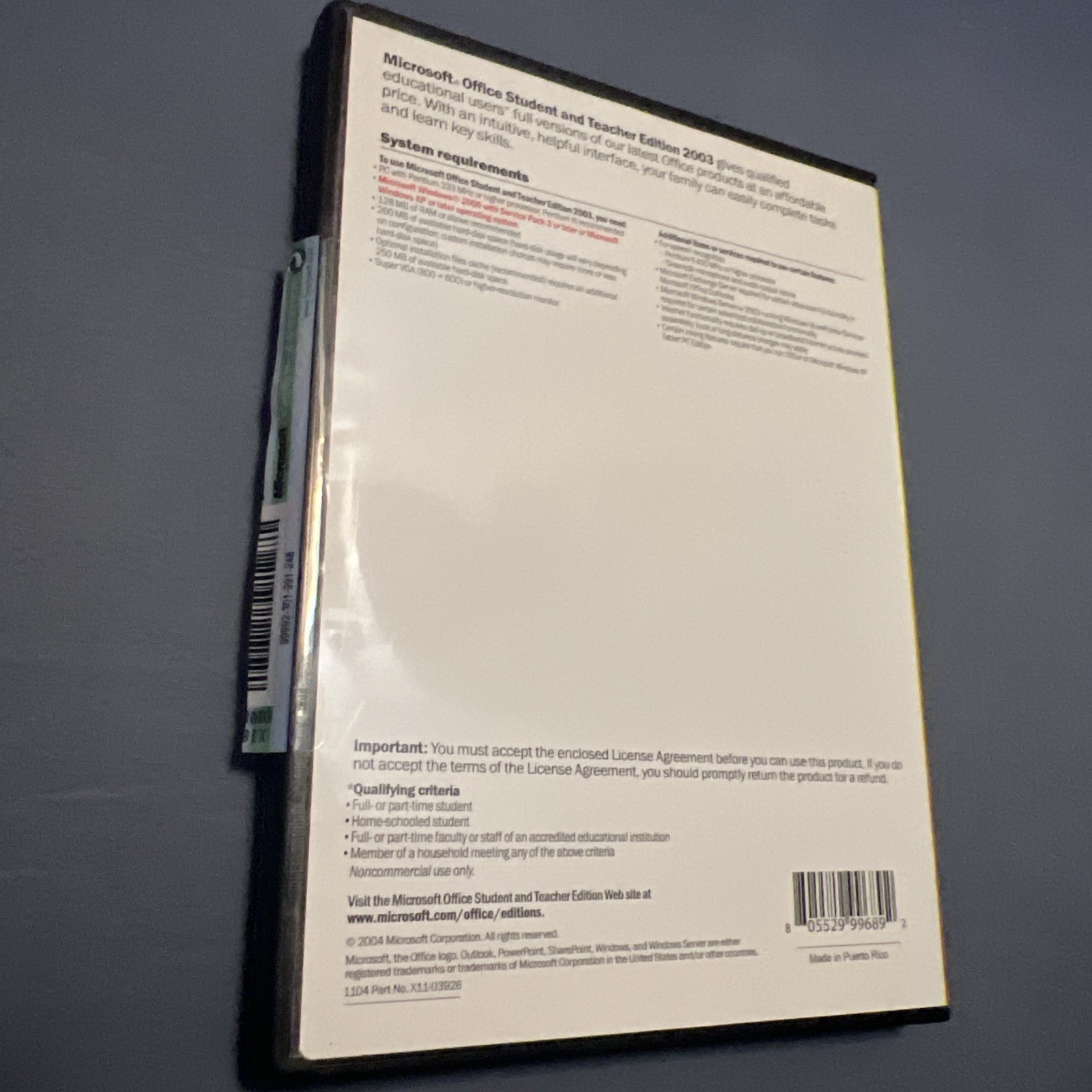 Microsoft Office Student and Teacher Edition 2003 Word Excel w/Key Complete