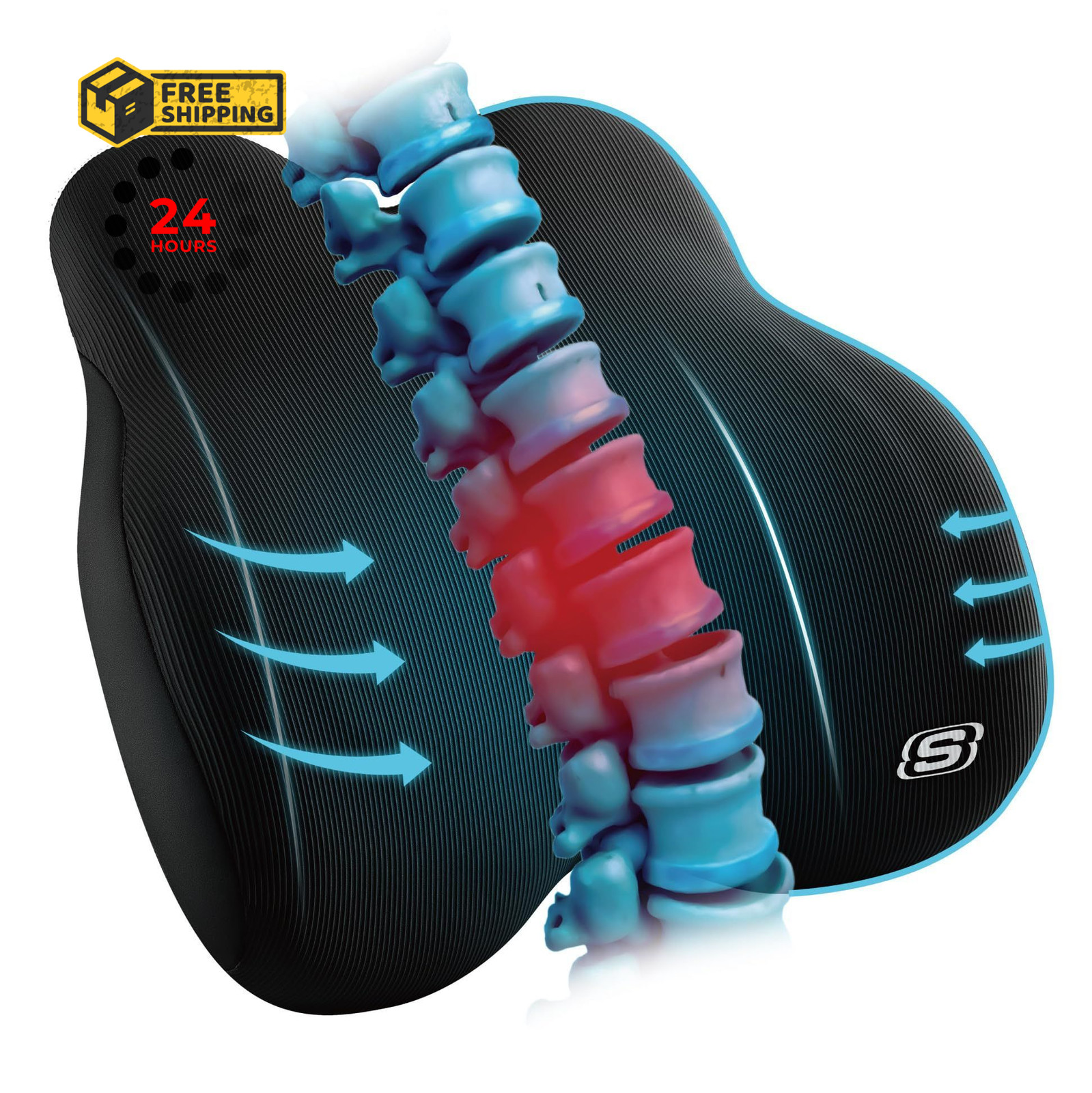 Skechers Memory Foam Lumbar Pillow,Lumbar Support 1 Count (Pack of 1), Black