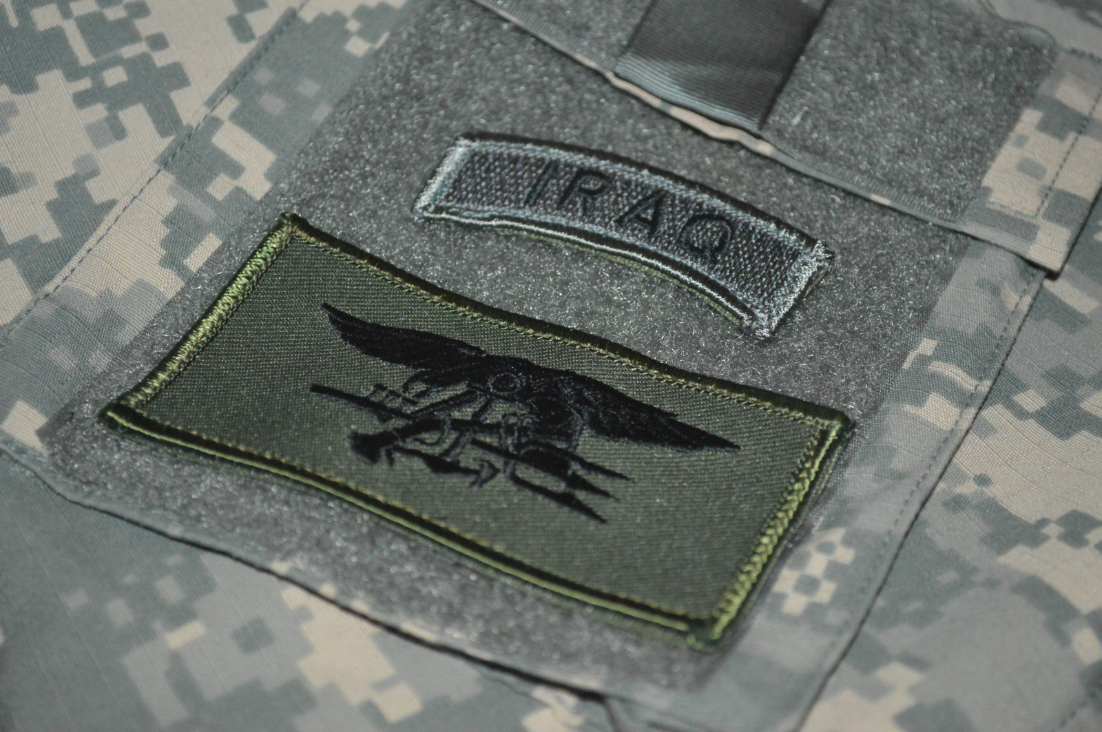 USN SEAL SPECIAL WARFARE vêlkrö TRIDENT INSIGNIA + IRAQ (ACU) Tab COMBO