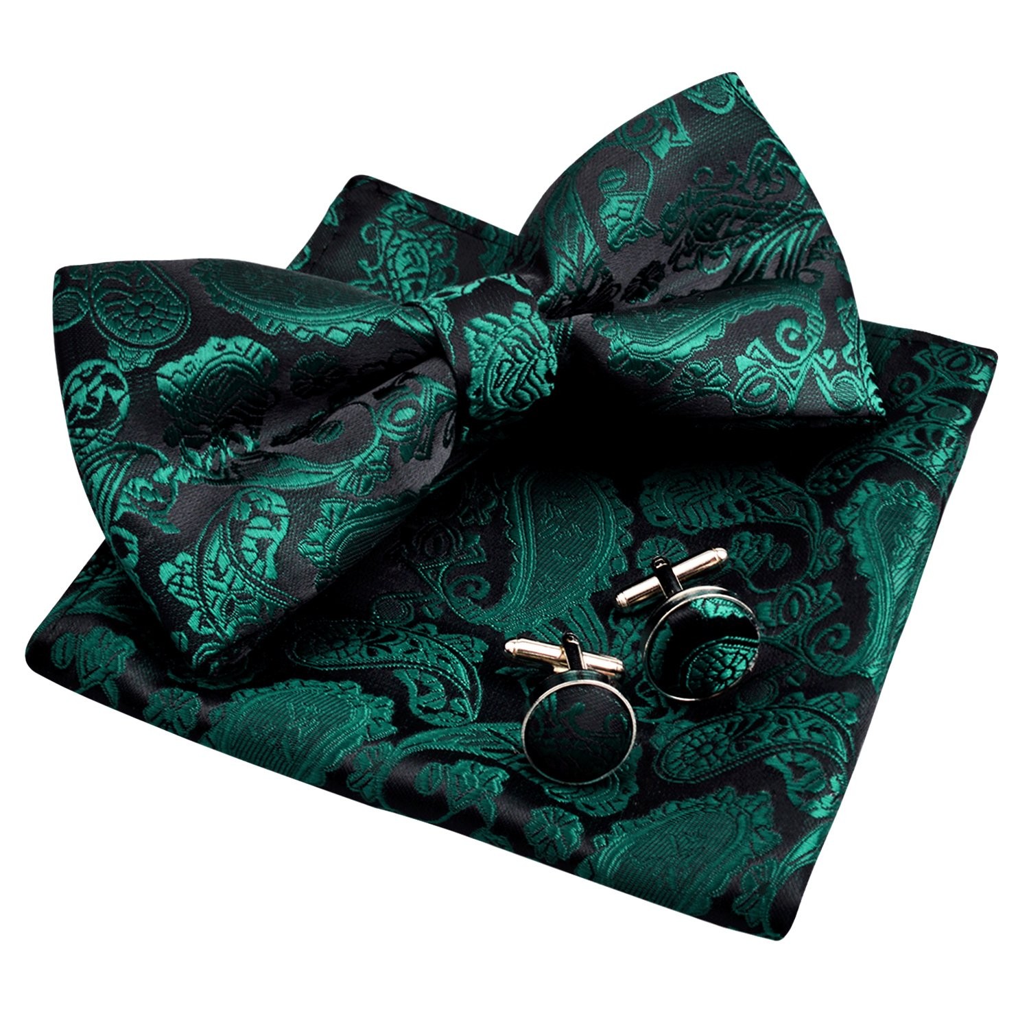 Alizeal Mens Paisley Bow Tie, Pocket Square, One Size, #Dark Green-1