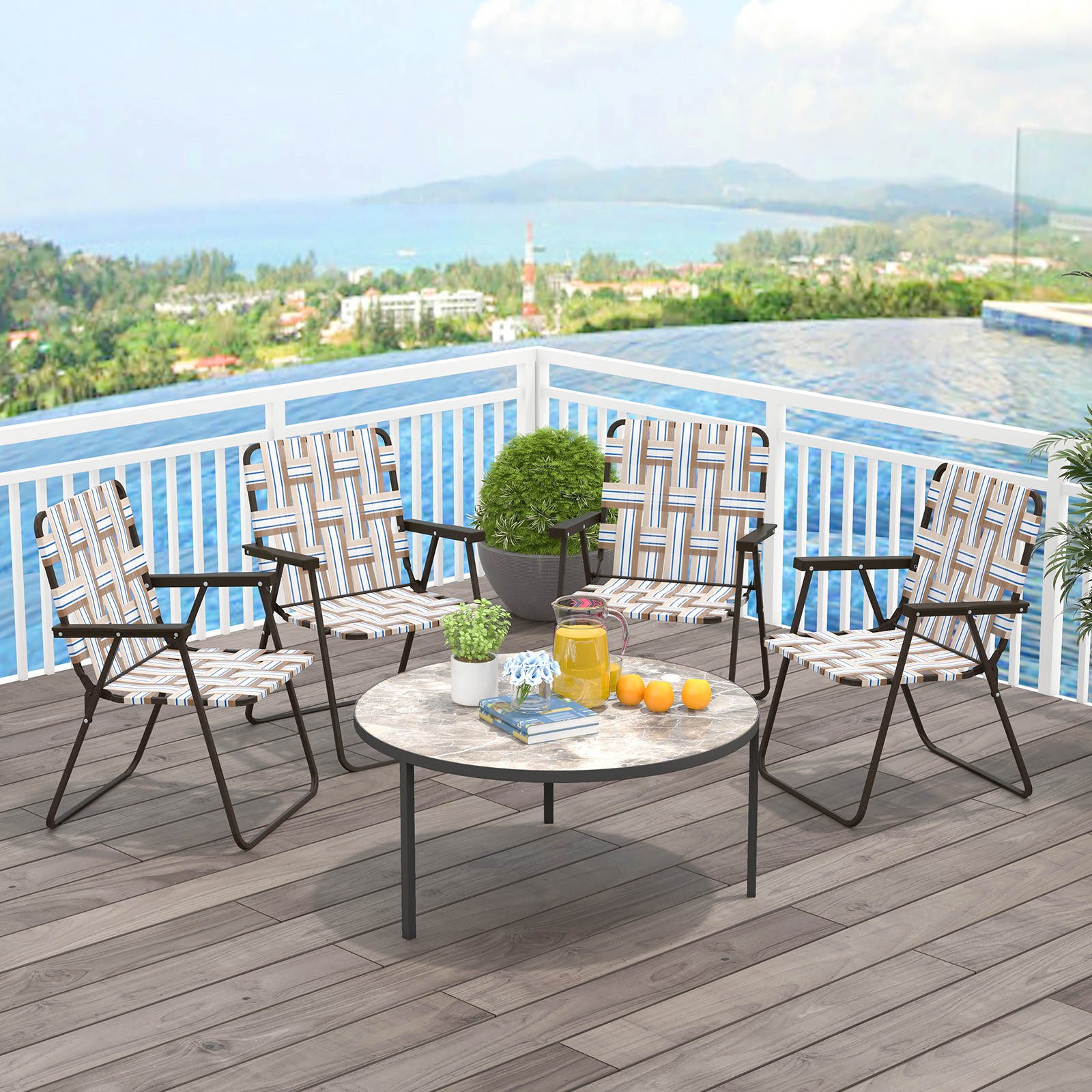 Portable Sand Chair Set of 4 w/Elegant Weaving Design U-shaped Base for Backyard