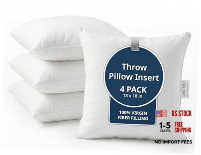 4 Pack 18x18 White Throw Pillow Inserts for Decorative 18" x 18" 01: White