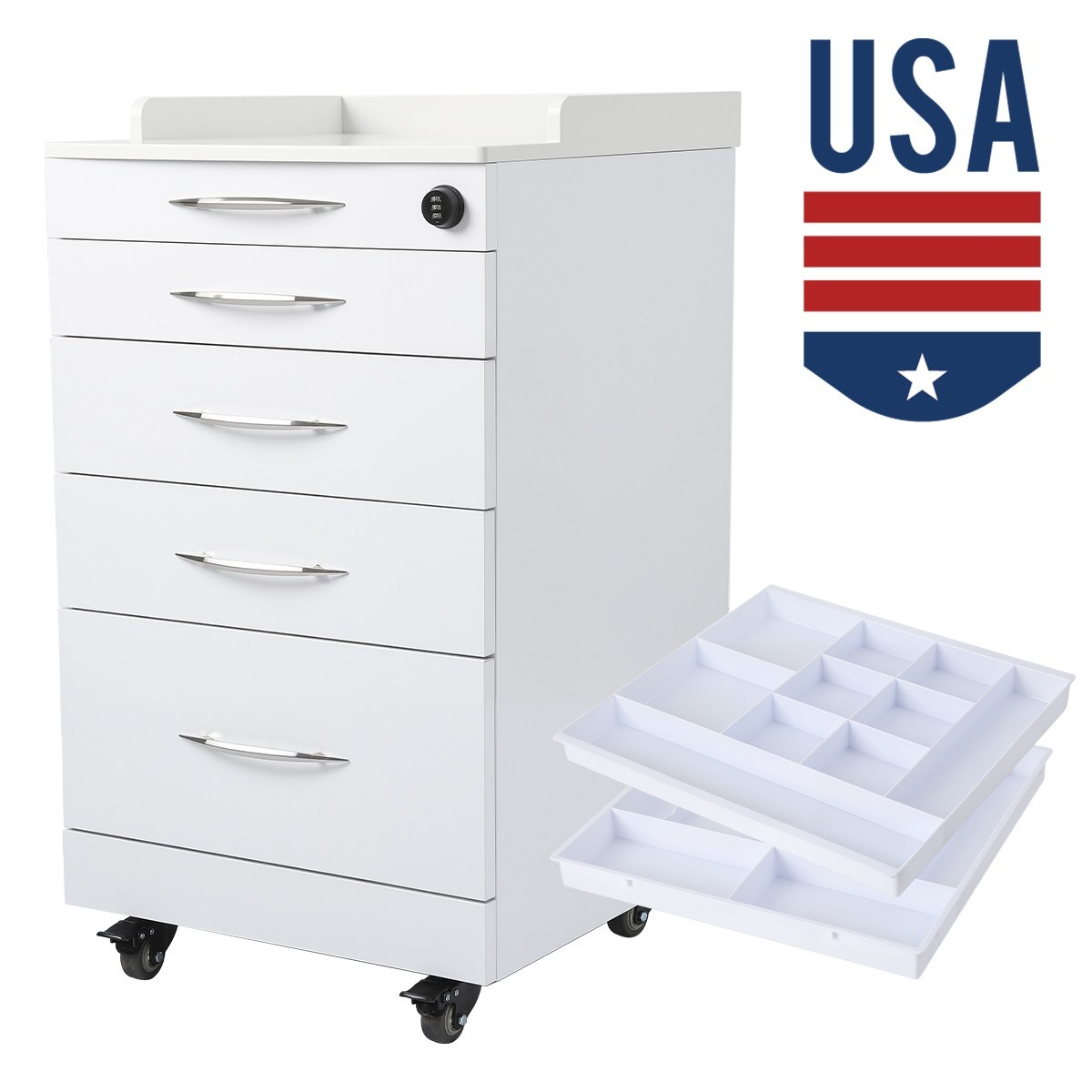 Dental Mobile Cabinet Quartz and Stainless Steel Four-drawer cabinet Cart