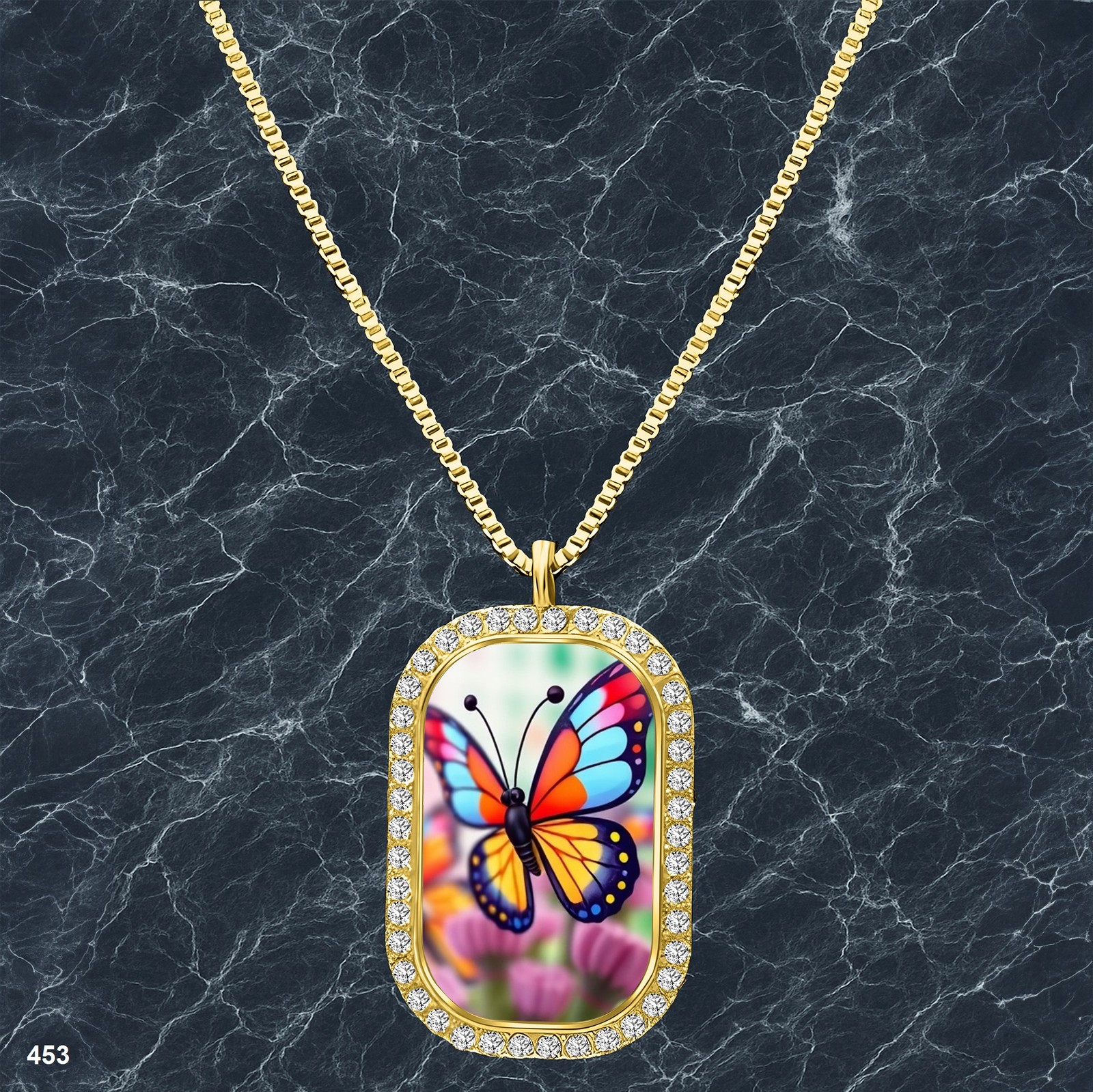 Stunning Colorful Butterfly Pendant Necklace Picture Design Charming Gold Tone B