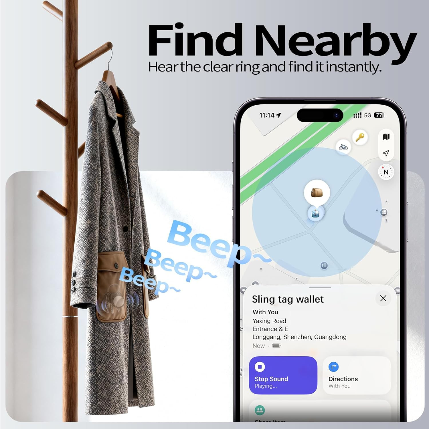 [iOS Only] Tukio Air Tracker Tags 4 Pack Black, [Apple MFi Certified] Bluetooth