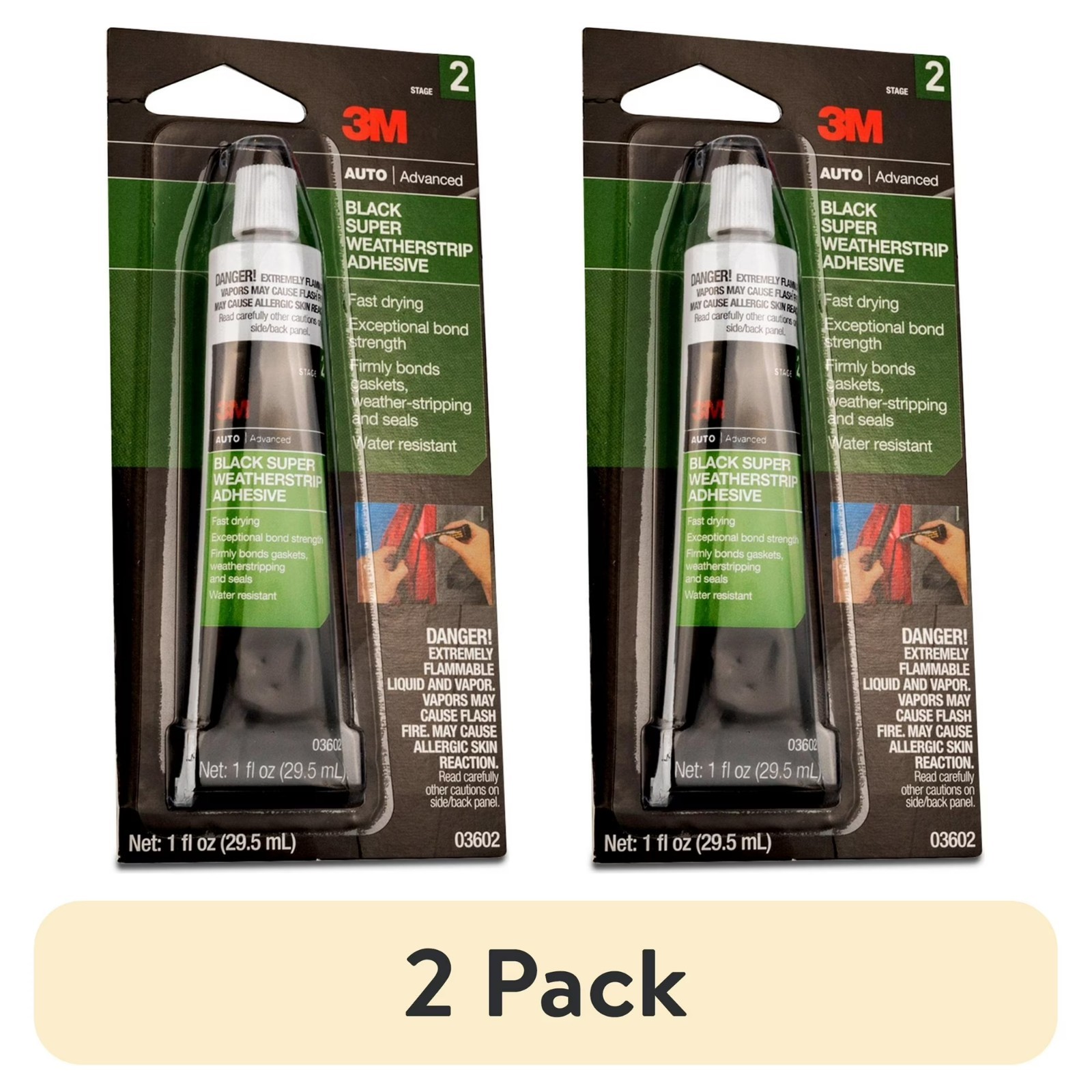2 PACK 3M BONDO 03602 1OZ TUBE BLACK SUPER WEATHERSTRIP GASKET ADHESIVE GLUE