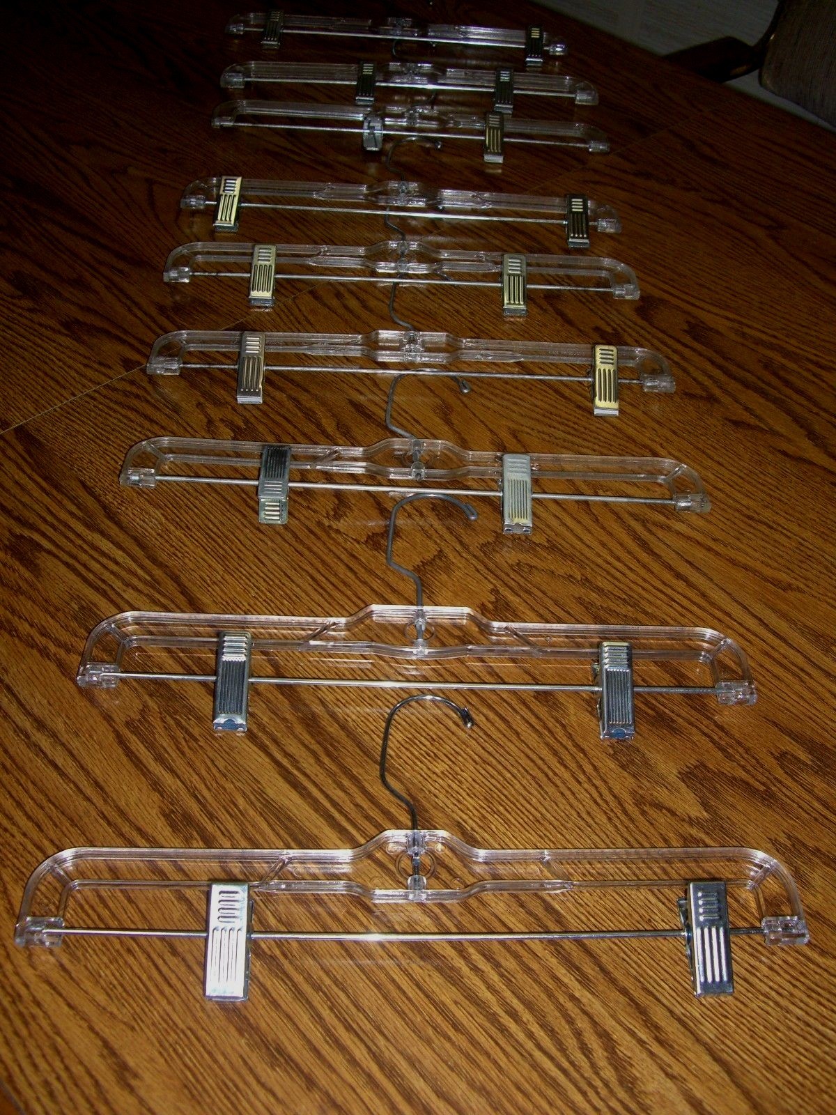 9 Clear Acrylic Heavy Duty Skirt Hangers/Metal Hooks and Clips/14" Wide