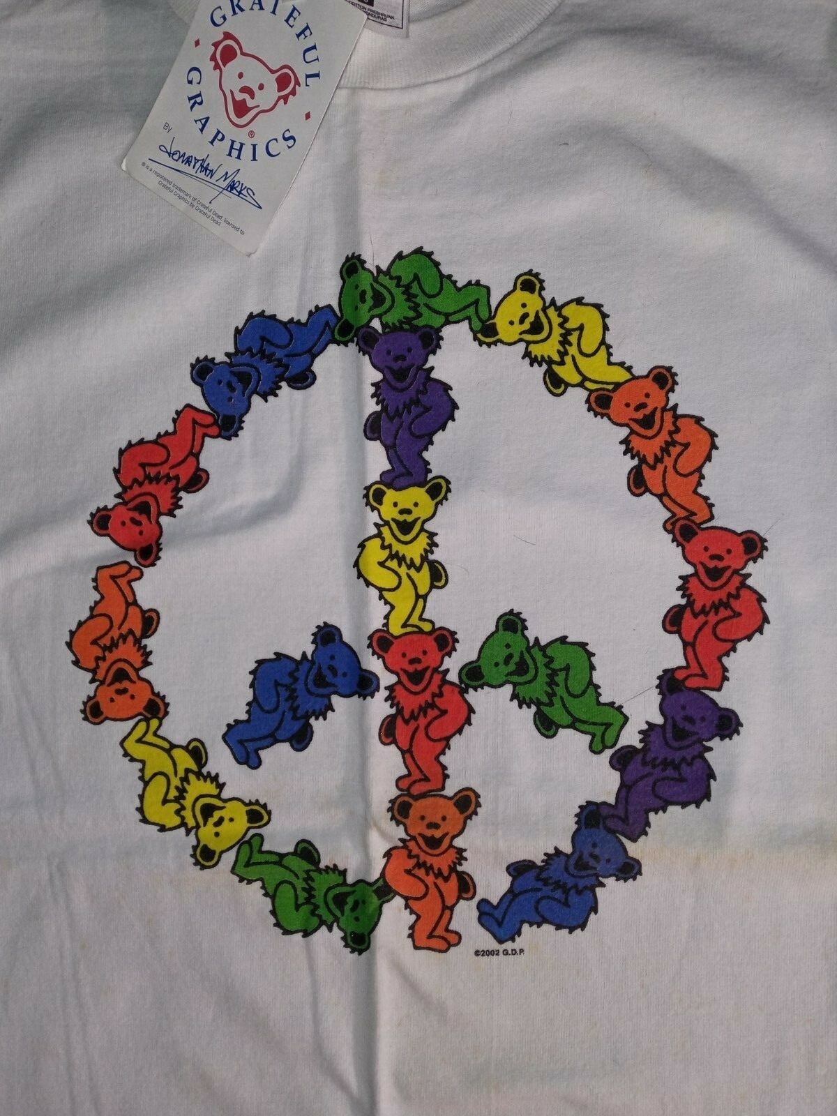 NWT Classic SS White T-Shirt 2002 Grateful Graphics Dancin' Bear Peace Sign