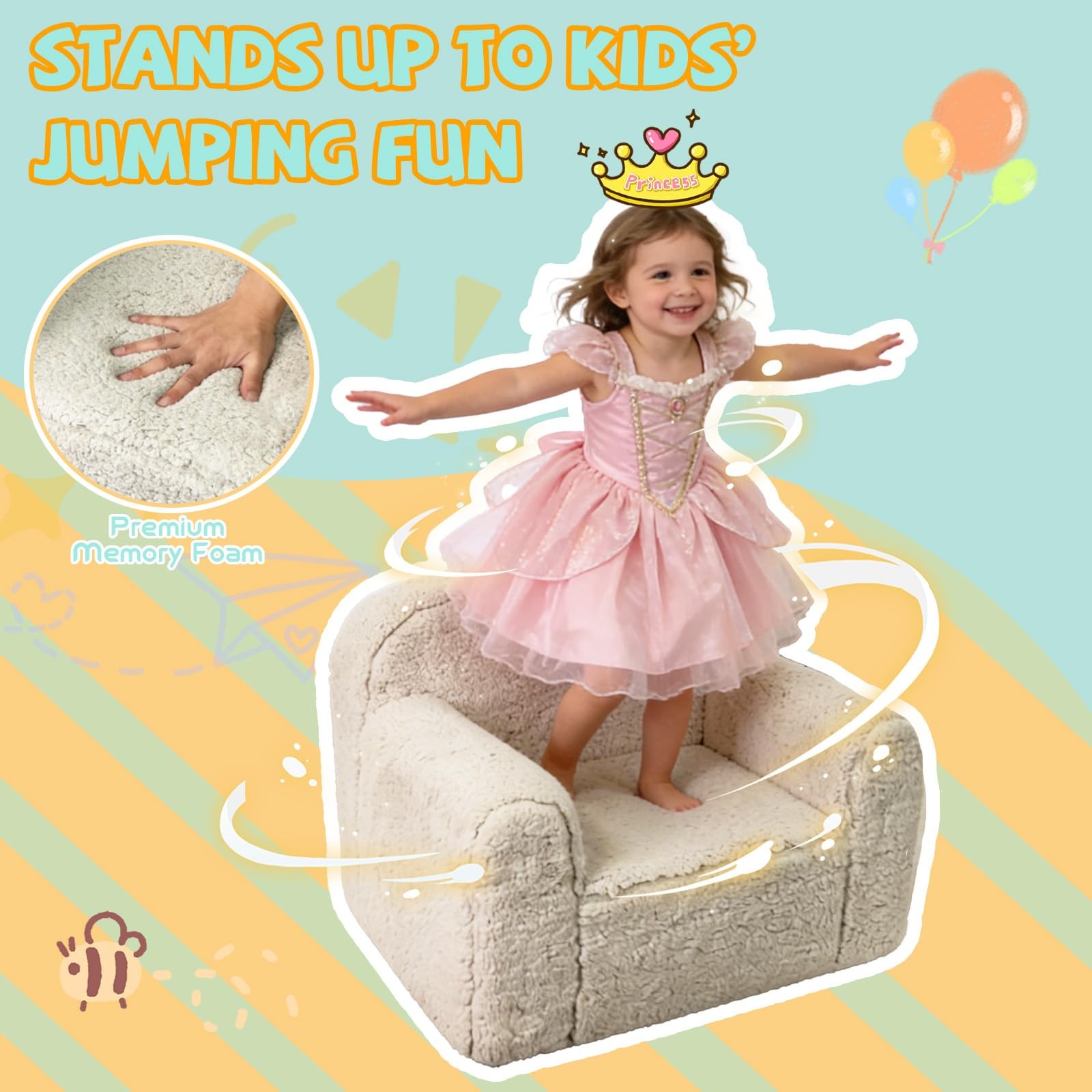 Toddler & Kids Chair Comfy - Toddler Couch with Washable Cover, Stable High-R...